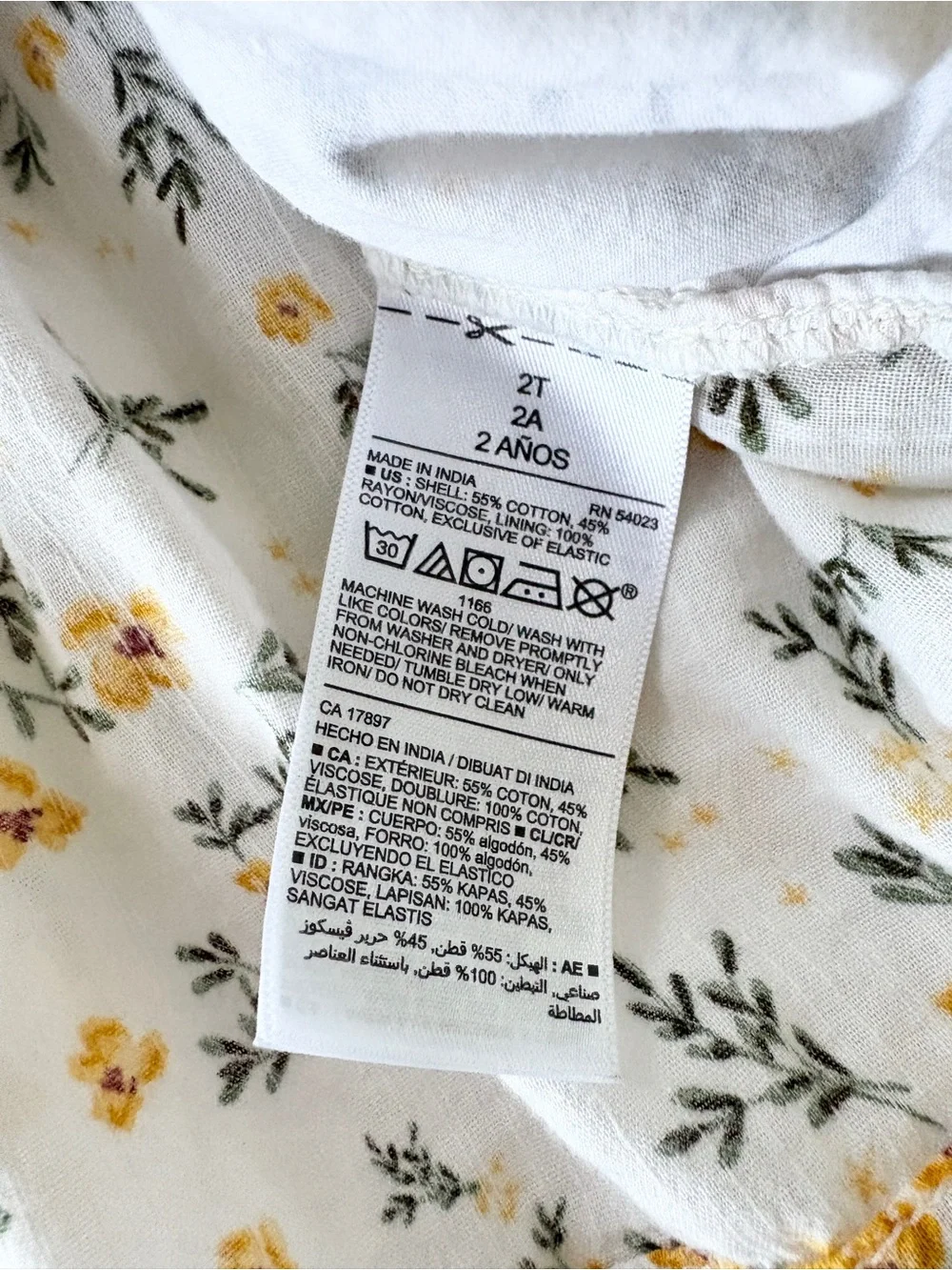 Old Navy Floral Smocked Peasant Top - White & Yellow - Toddler Girls Size 2T